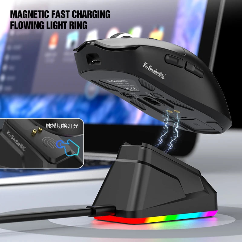 12000DPI Wireless Mouse Gaming Bluetooth Mouse Tri-Mode BT/2.4G/Wired Mice RGB Touch Magnetic Charging Base For PC Android Ios
