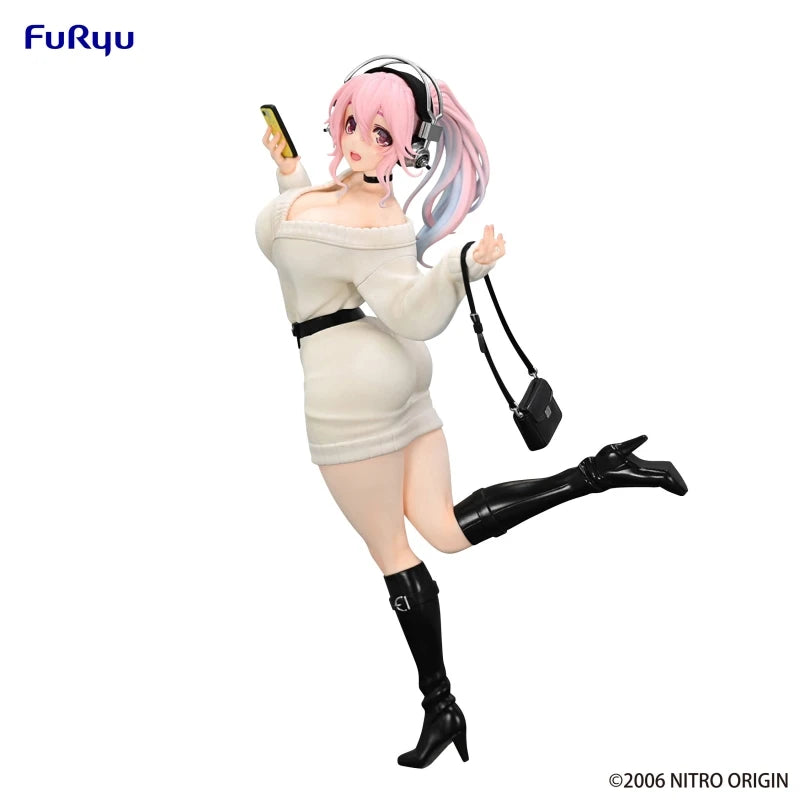 Hot Furyu Trio-Try-It Super Sonico Winter Memories Figure Cute Anime Display Sweater Statue Premium Collectible Models Toy Gifts
