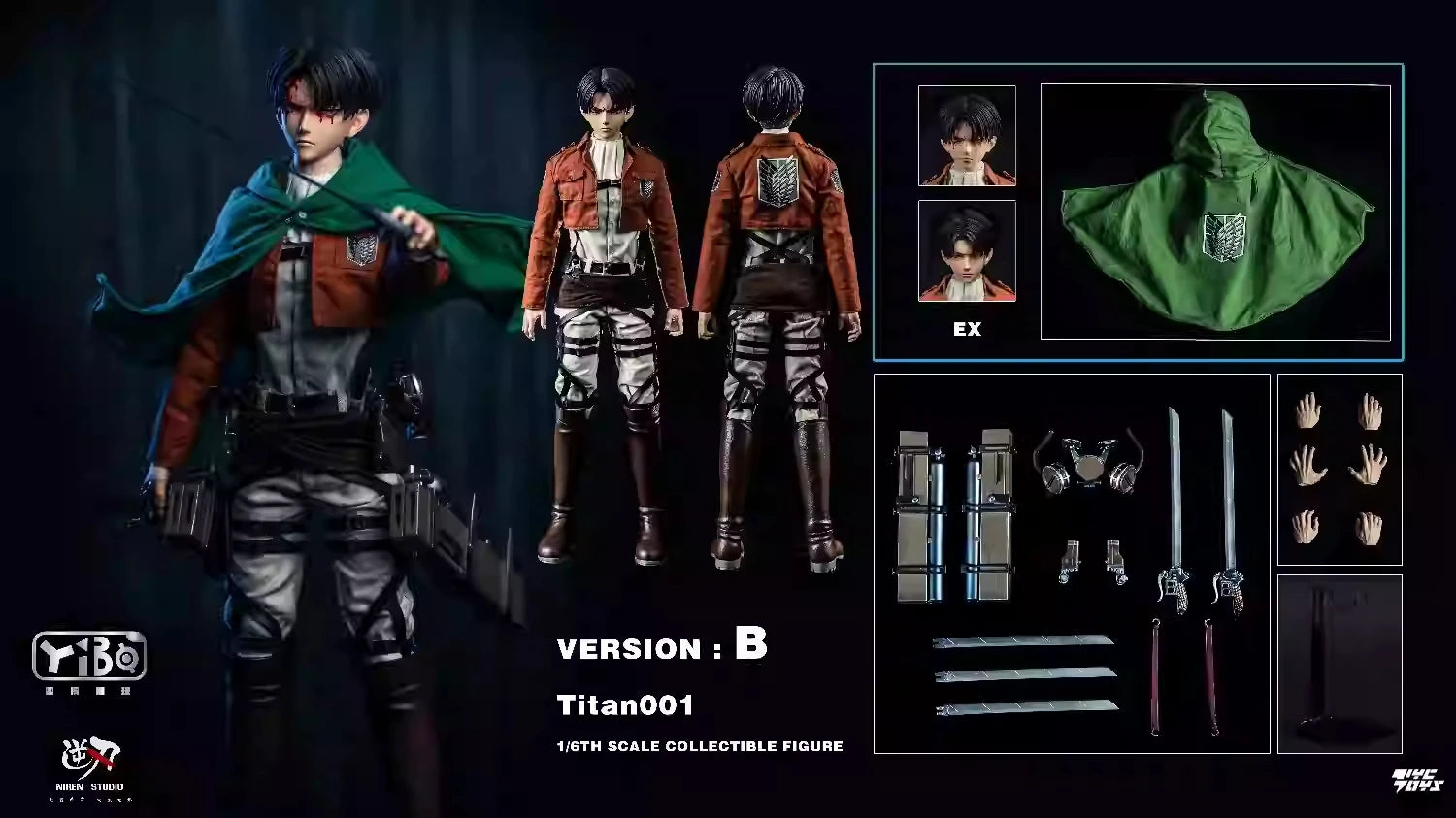 In Stock Original Genuine YIBO TOYS Niren Studio 1/6 YB-R2013 A/B Levi Ackerman Soldier Chief Action Figure Model Toy