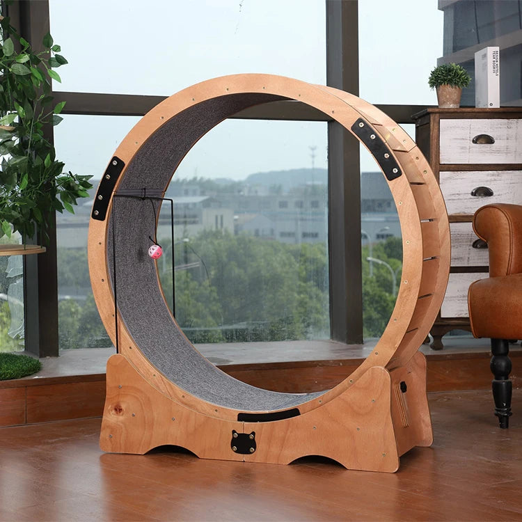 Newest 2024 Durable Wooden Cat Exercise Wheel Running Treadmill For Active Felines