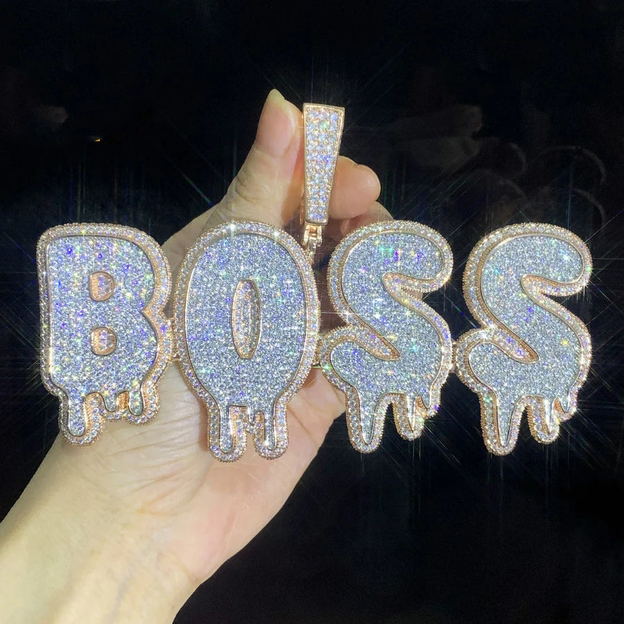 Big Water Droplet Customized 24 Letters Name Pendant Personalized font Necklace 5A Zircon Iced Out Letters Necklaces For Men Wom