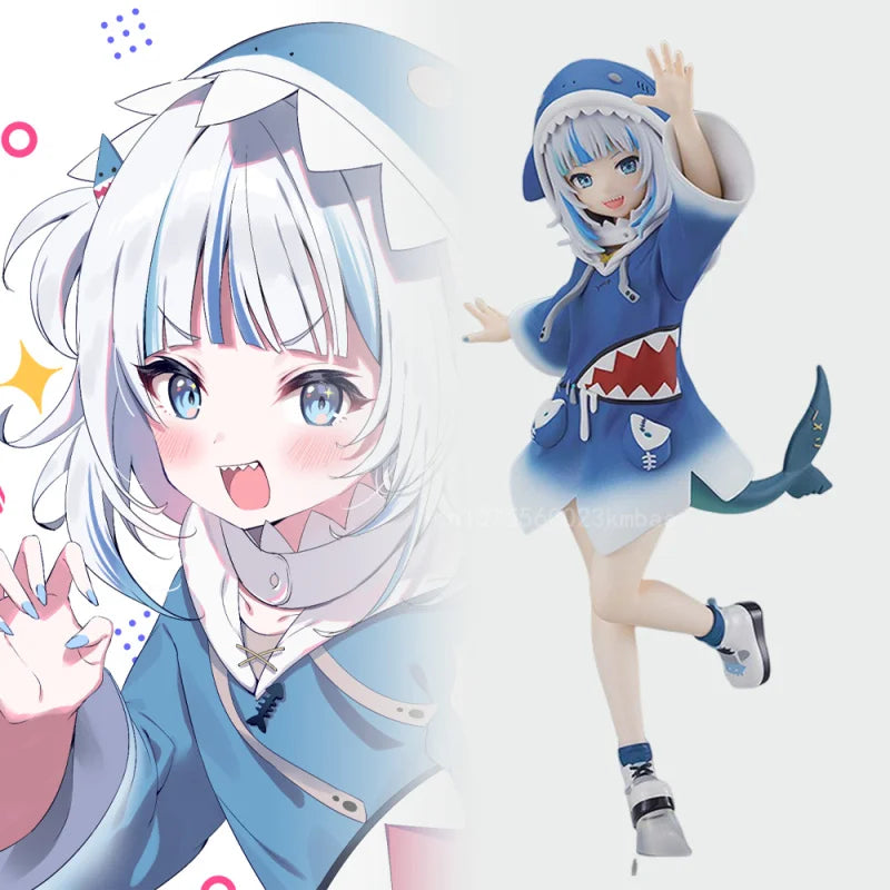 Gawr Gura Figure Hololive Anime Figure Shark Style Kawaii Cute Model 15cm PVC Statue Collection Desktop Blue Ornament GK Gifts
