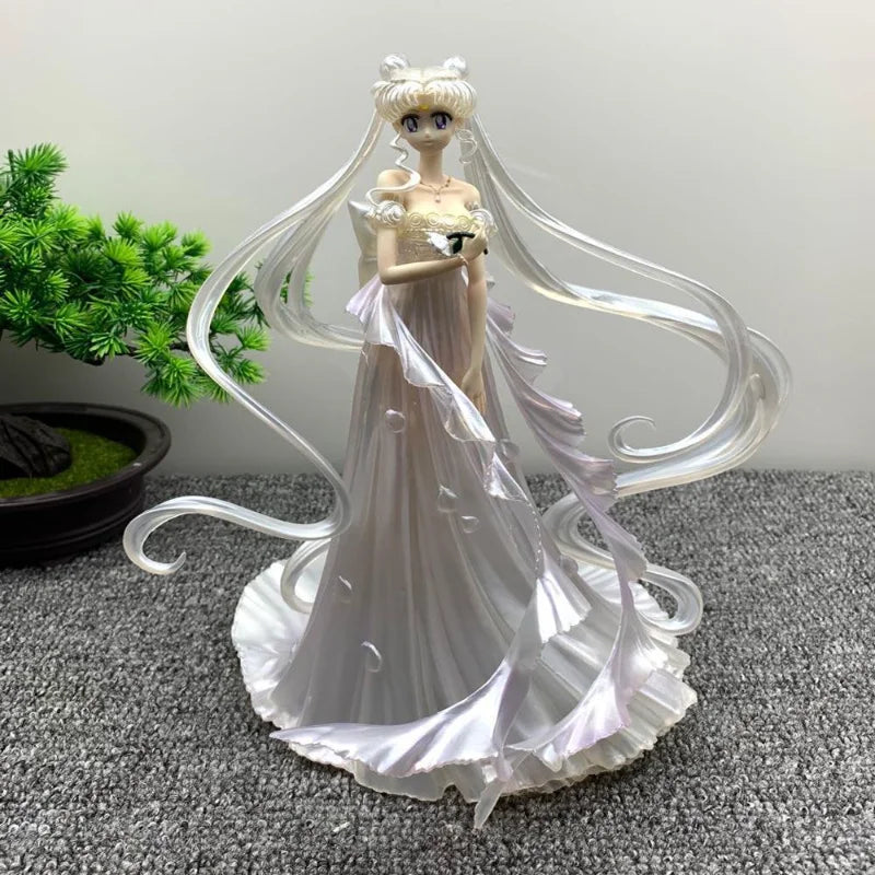 Sailor Moon Tsukino Usagi Can Emit Light Wedding Dress Figure Model Statue Collection Desktop Decoration Ornament  Girl Toy Gift