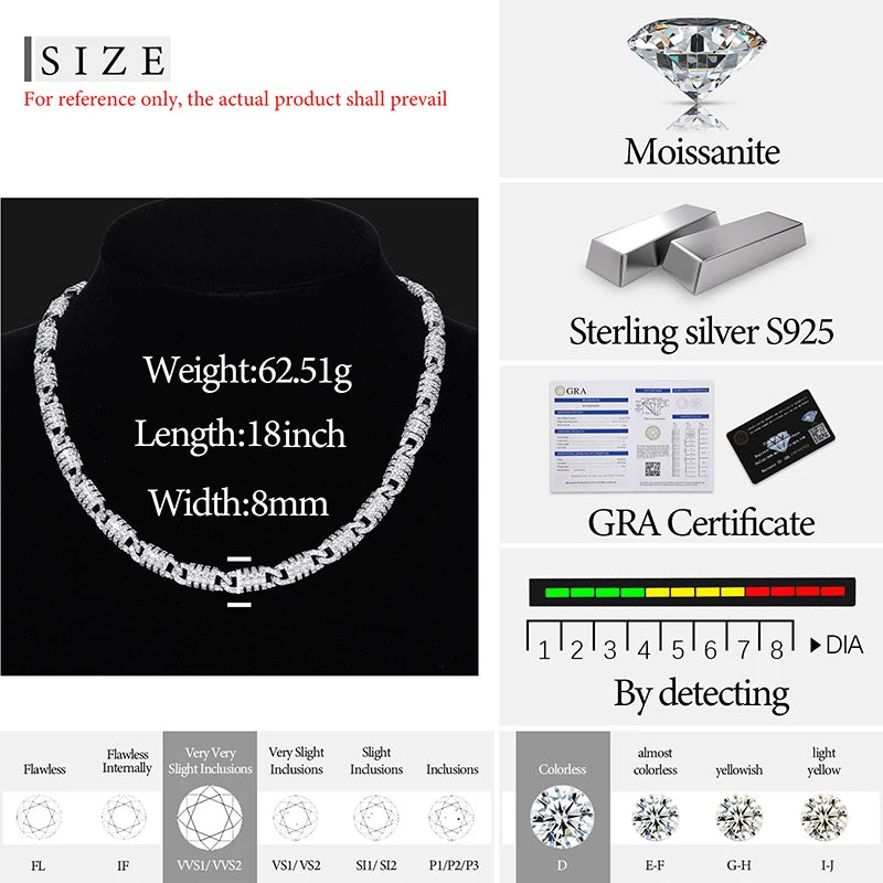 Full D VVS1 Moissanite Infinite Necklace Original 925 Sterling Silver For Women Man Fine Party Jewelry Gift Divide Into Bracelet