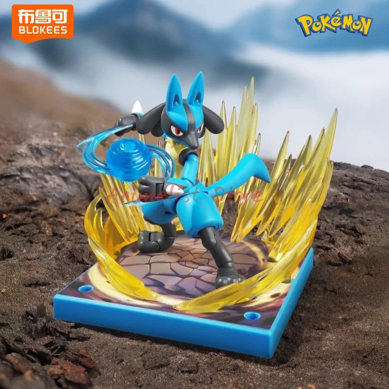 Original Blokees Pokemon Cinderace Figur Snorlax Lucario Montieren Figurine Scyther Modell Decor Anime Sammler Spielzeug Geschenk