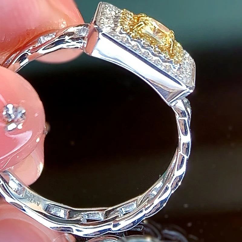 Aazuo Echt Gelbe Diamanten Weiße Diamanten 0,40 ct 18K Gold Quadrat Ring Gehobenen Trendy Senior Party Senior Anpassen Edlen Schmuck