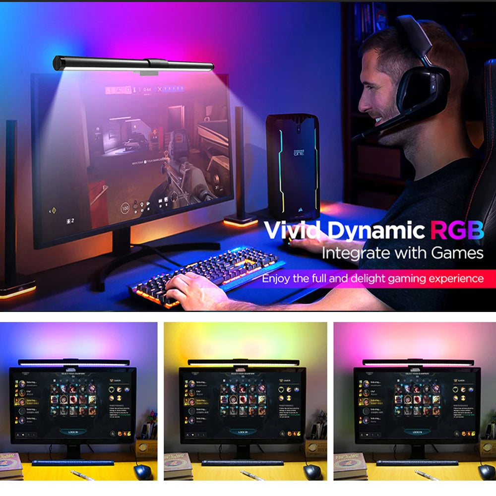 LED Monitor Light Bars Computer Lamps Screen Hanging Light Stepless Dimming PC Monitor Lamp for Gaming Office Study Bedroom