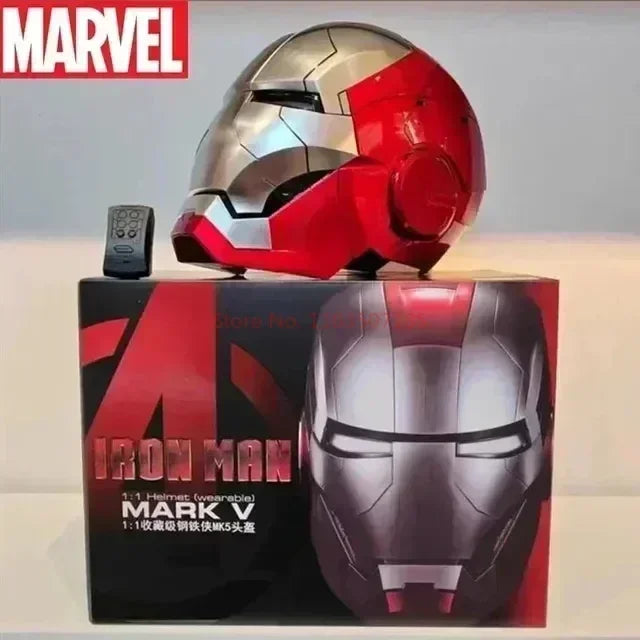 Marvel 1/1 Iron Man Autoking Mk5 Mecha Arm Helmet Remote Voice Control Ironman Automatic Helmet With Led Light Figure Boys Gift