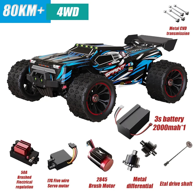 Rc Car Off Road 4x4 High Speed 80KM/H Remote Control Car with LED Headlight Brushless 4WD 1/14 Monster Truck Toys for Boys Gift