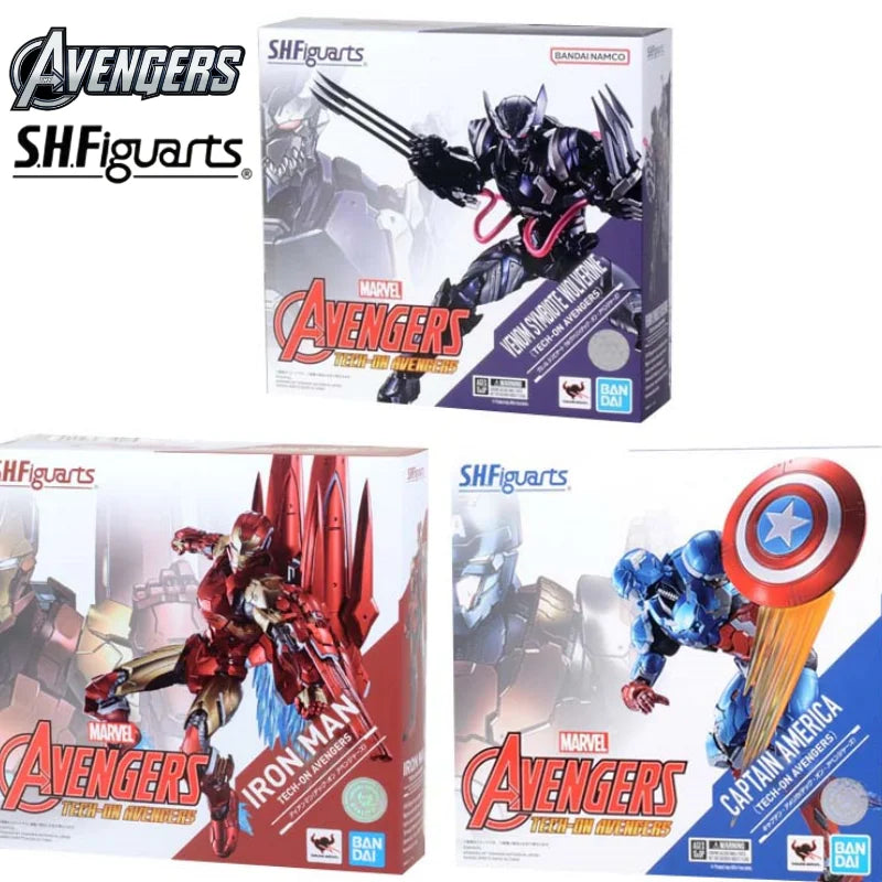 Bandai S.h.figuarts Captain America Iron Man (tech-on Avengers) Marvel Action Figure 15.5cm Collectibles Model Toys New In Stock