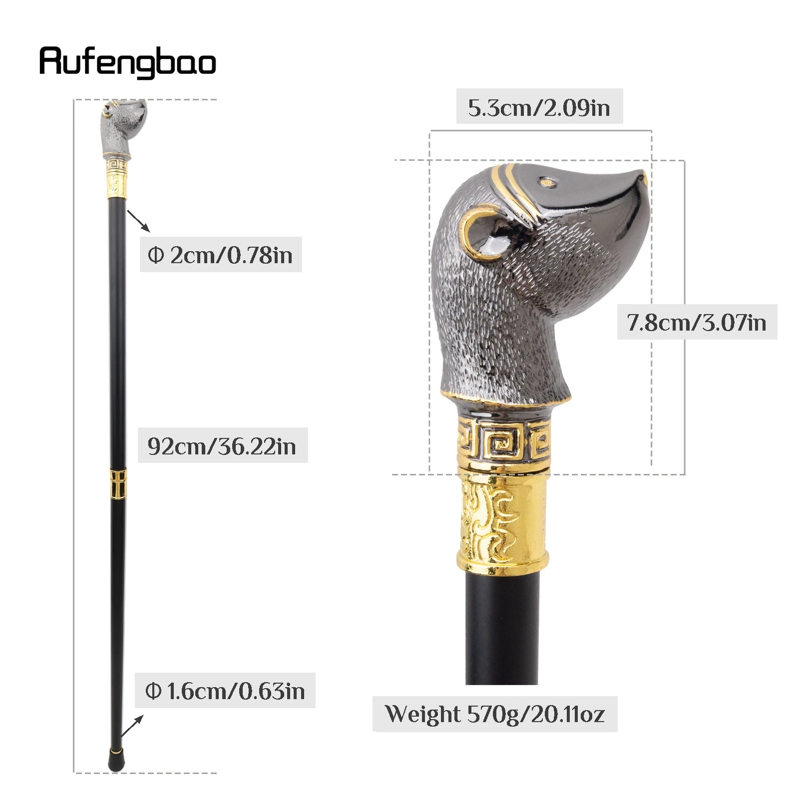 Golden Black Hamster Guinea Animal Fashion Walking Stick Decorative Cospaly Vintage Party Fashionable Walking Cane Crosier 92cm