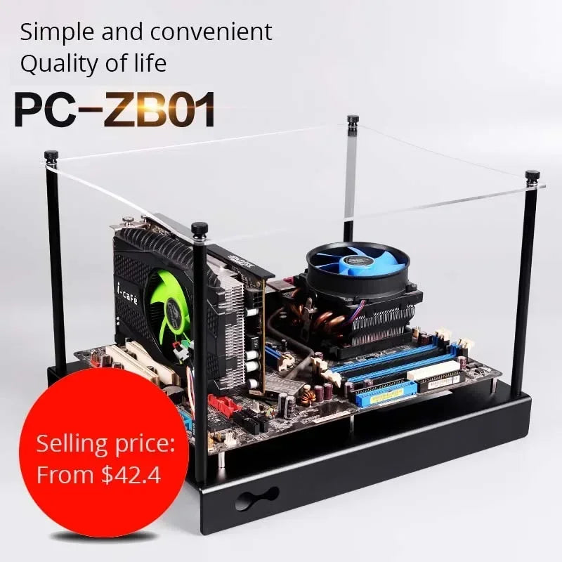 Mini MATX Computergehäuse Aluminiumhalterung PC-ZB01-ITX M-ATX/ATX Vollaluminium-Computergehäuse Offenes kleines Gehäuse Micro ATX HTPC