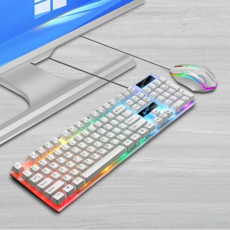 Shipadoo Wired Backlit Gaming Keyboard Mouse Set Waterproof Luminous RGB Streamer 1.35m Cable USB for Gamer PC Laptop Office