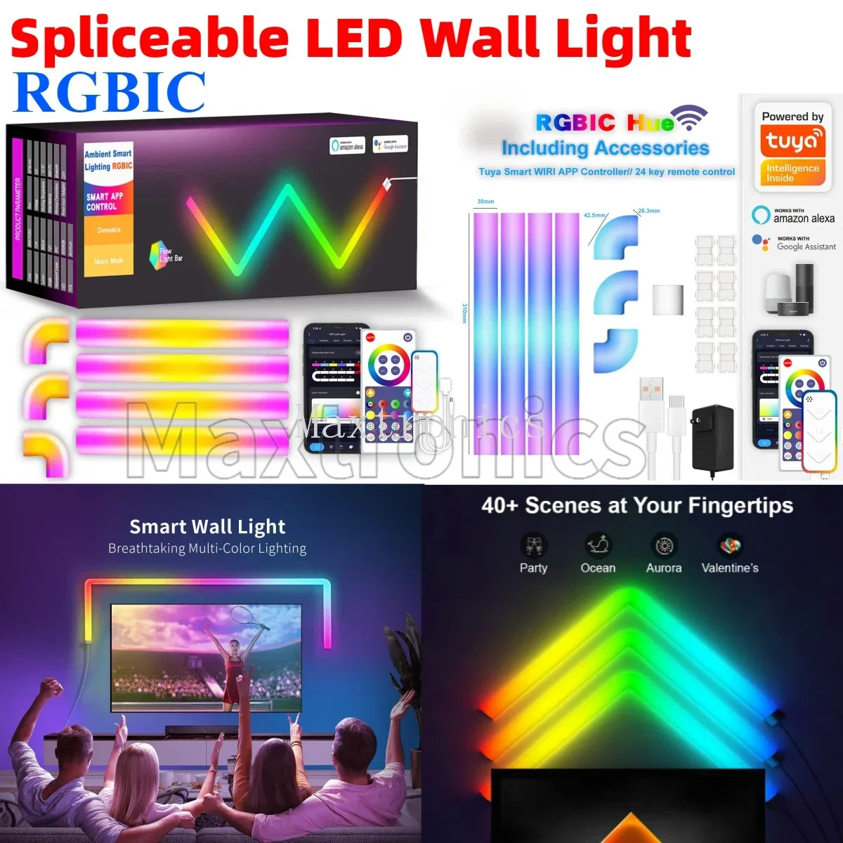 4/6/8pcs Bluetooth/TUYA WiFi LED Wall Light Spliceable RGBIC With Remote Control for Indoor TV Bedroom Game Room Bar Decor 12V