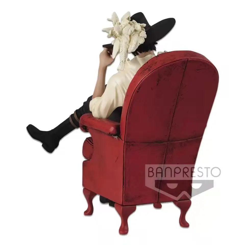 Bandai One Piece Dracule Mihawk Seven Warlords Sitting on Sofa Official Prize Figure PVC Action Model for Collectors Display