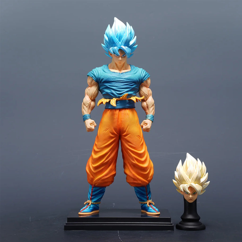 Dragon Ball Z Son Goku Figur Austauschbare Köpfe Super Saiyajin Blau Goku Actionfiguren PVC Statue Sammlung Modell Spielzeug Geschenke