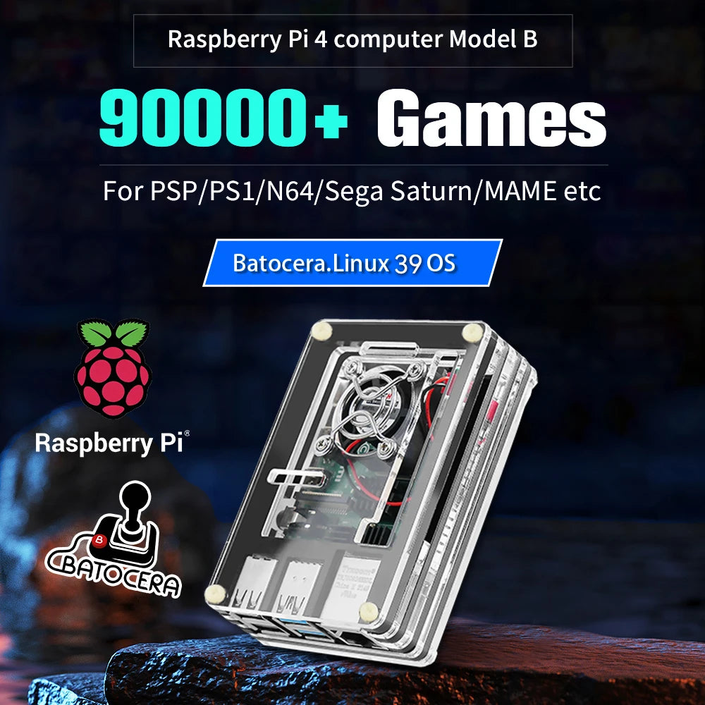 Batocera 39 OS Raspberry Pi 4 Computer Model B Retro Game Console with 90000+ Games for PS1/N64/PSP/Sega Saturn/MAME/NEOGEO/NDS