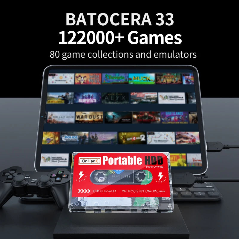 KINHANK Super Console 2T Portable Retro Game HDD With 120000+ Games For SS/MAME/DC/NAOMI Plug and Play For PC/ Laptop for Kid