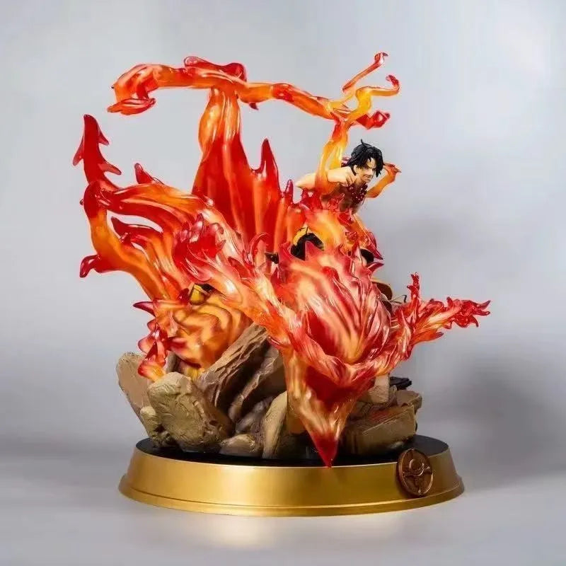Anime One Piece Portgas D Ace Fire Fist GK Figure Marineford Battle Collectible Statue Resin Model Desktop Decor Gift