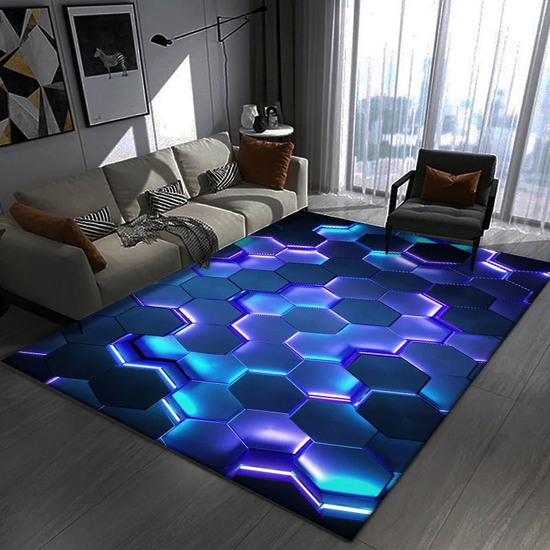 VIKAMA Dazzling 3D Visual Geometry Pattern Large Area Full Carpet Bedroom Gaming Gaming Room Decorative Carpet