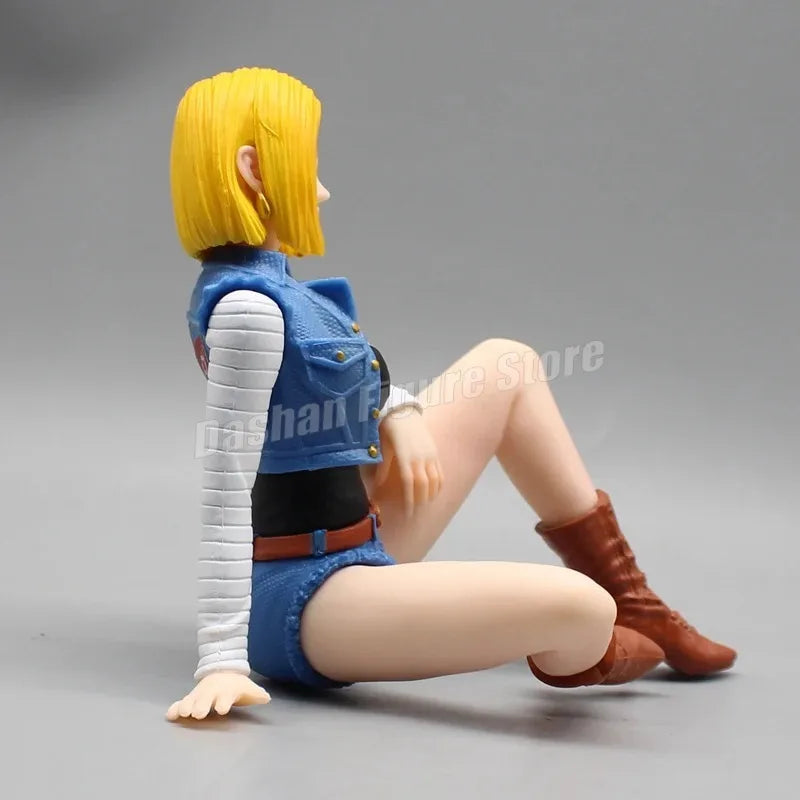 Gk Dragon Ball Android 18 Action Figure Statue PVC Lazuli Collection Sitting Position Trunks Figurine Car Ornaments Model Toys