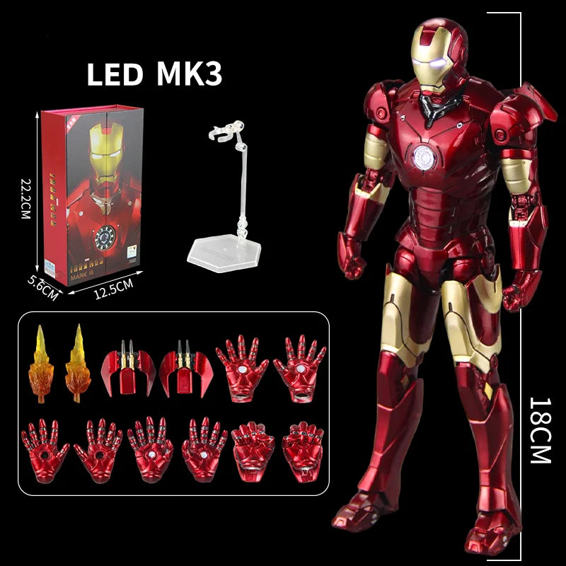 Original Avengers ZD Toy Light version Iron Man Mark3 MK6 Action Figure MK1-7 LED MK85 Suit-up Gantry Adult Collectible toys