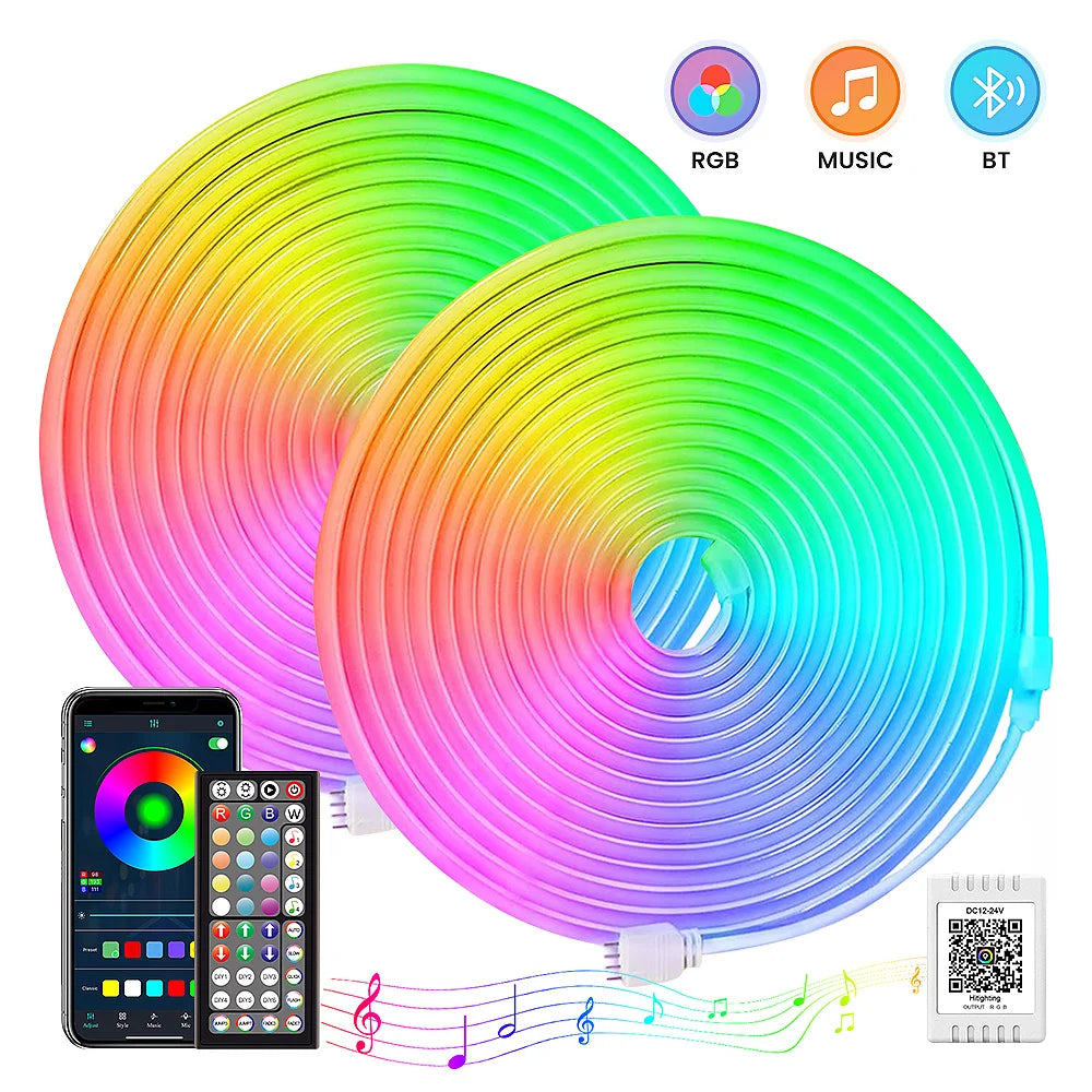 30m/20m RGB LED Neon Lights, Smart App Remote Control, Waterproof Music Sync Color Changing Rope for Bedroom Living Game Gift