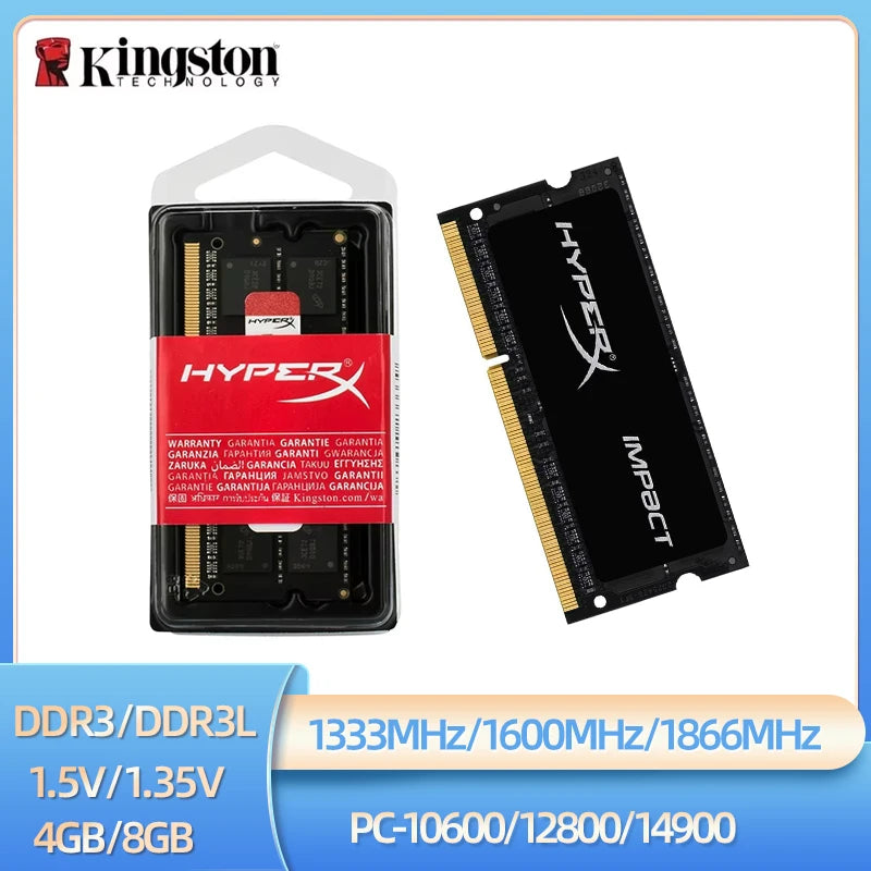 HyperX 1/2pcs Laptop Ram DDR3 DDR3L 8GB 4GB 1333Mhz 1600Mhz 1866Mhz SODIMM PC3-10600 12800 14900 Notebook Ram DDR3 Dual Channel