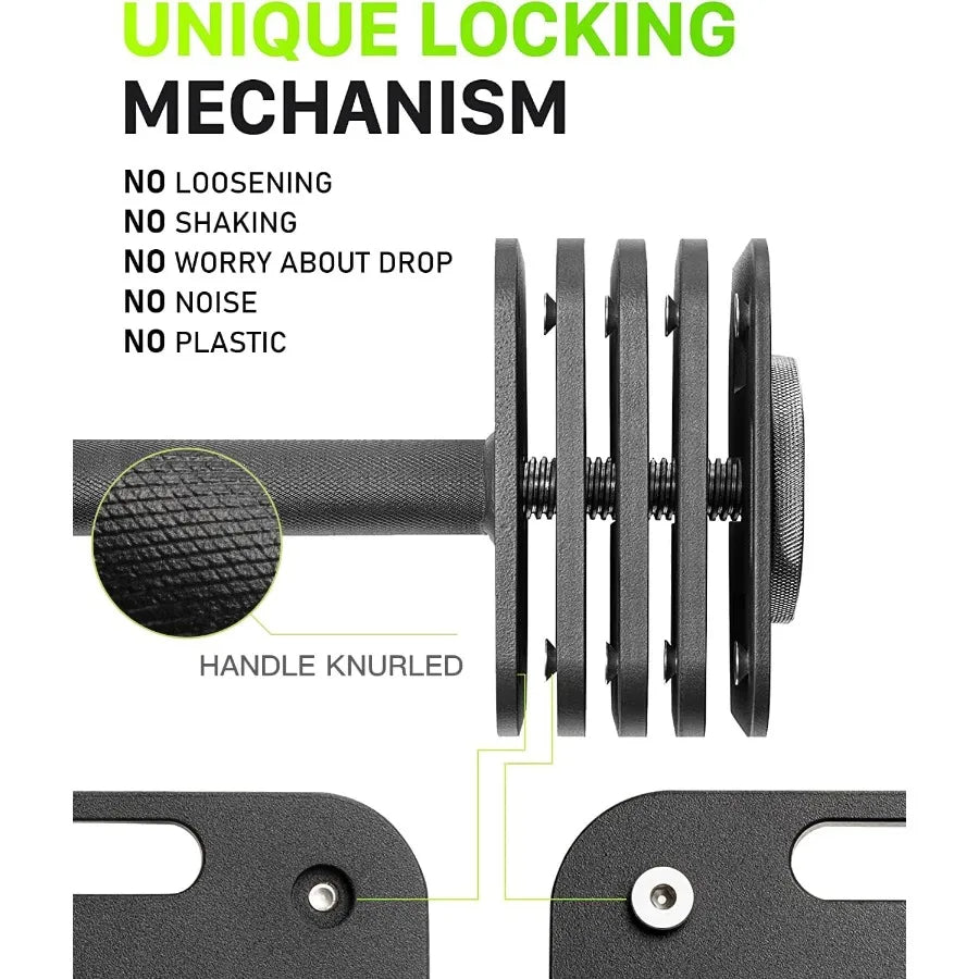 Verstellbares Hantelset, 2 x 10–50 lb, 5-lb-Schritte, quadratische Hanteln mit Schnellverschluss für das Fitness-Studio zu Hause