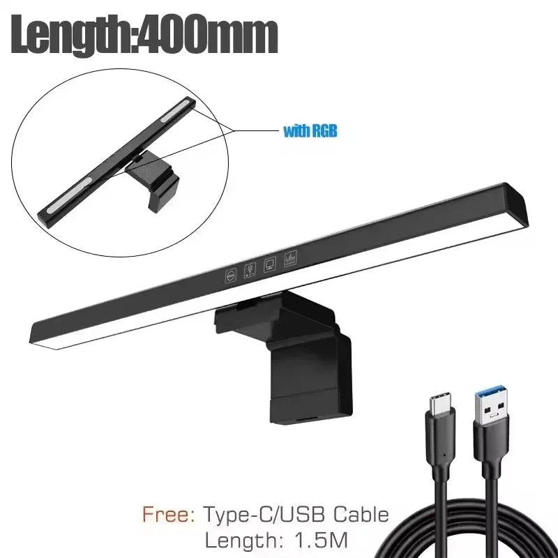 40cm PC Computer Monitor Light Bar Fit for Curved/Flat Monitor Eye-Care USB Reading LED Task Lamp Glare Dimmable for Home Office