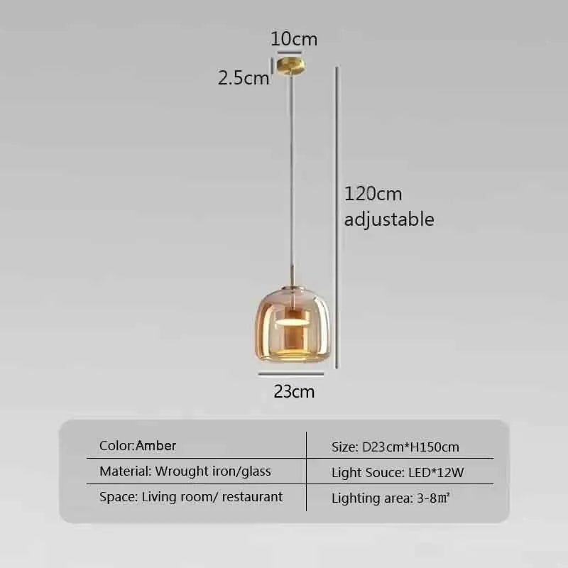 Modern LED Pendant Light Glass Smoke Gray Amber 15/26/38cm Dinner Table Hotel Lobby Bedroom Interior Lamp Home Fixture Decoratio