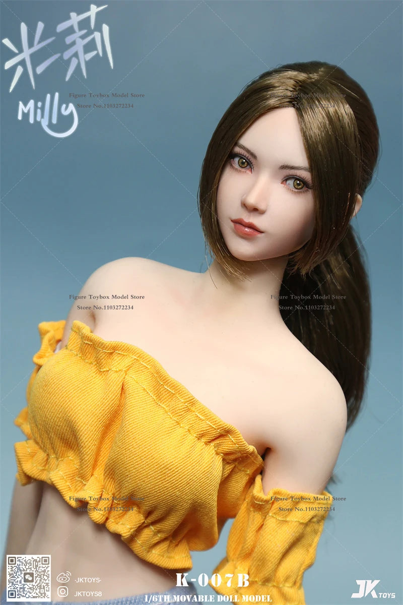 JKTOYS K007 1/6 Asiatisches Mädchen Milly Beauty Kopfskulptur mit beweglichen Augen, Modellspielzeug-Zubehör für 12" nahtlose Figurkörperdekorationen