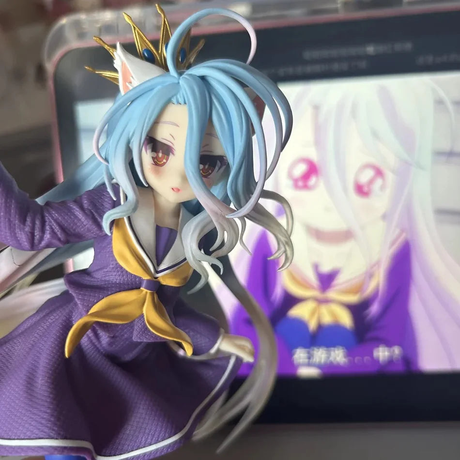18cm No Game No Life Anime Figure Desktop Cute Cat Ear Shiro Action Figure Room Decorations PVC Adult Collection Model Doll Toys