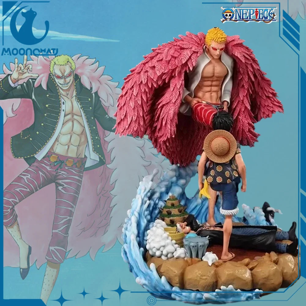 One Piece Actionfigur Donquixote Doflamingo Vs Luffy Anime Figur 21cm PVC Gk Statue Modell Puppensammlung Schreibtischdekoration Spielzeug