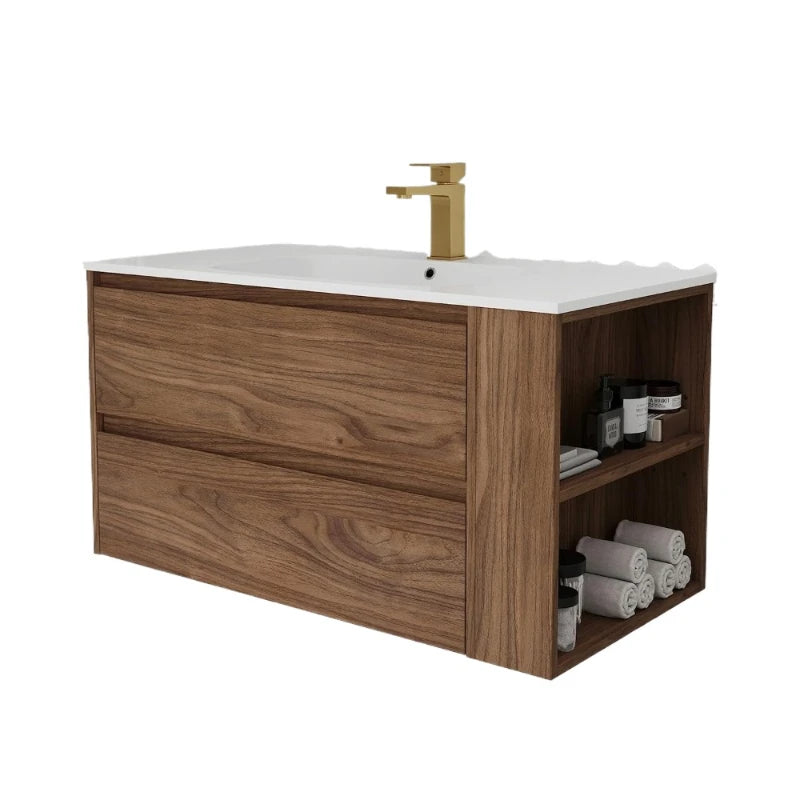 Bathroom Vanity with Gel Sink Combo Wall Mounted Cabinet Set, Modern Float Mounting Bathroom Vanity Set with 2 Drawers