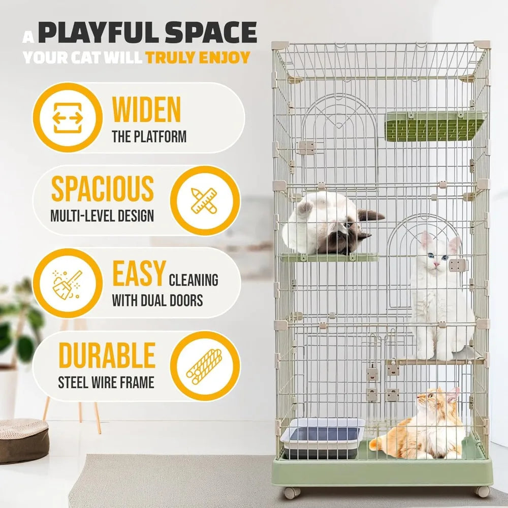 Cat Cages Indoor with Litter Box Included, 28.15 L x 18.5 W x 51.6 H, Large Indoor Cat Cage with 2 Opened Doors for Easy Litter
