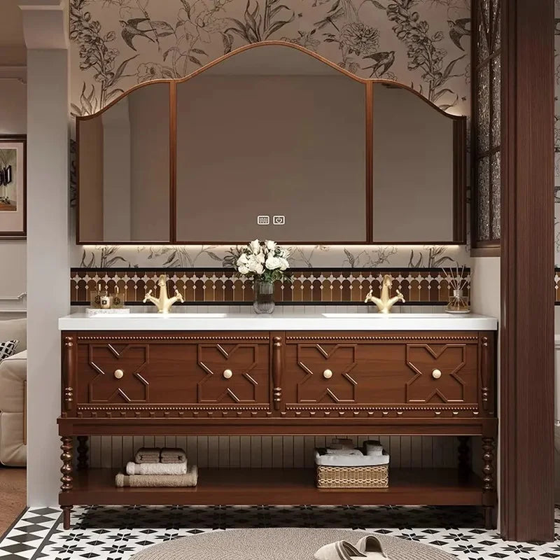 Customized Solid Wood Bathroom Vanity with Sintered Stone Sink, Toiletries Storage, and Smart Mirror Cabinet Package