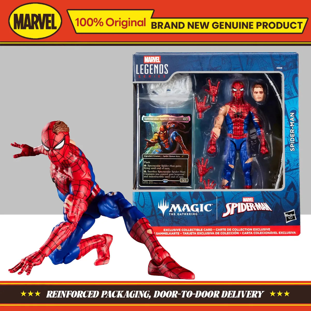 Original Hasbro Marvel Legends Series Magic: The Gathering Battle-Damaged Spider-Man Action Figure Collection Model Toys Gifts