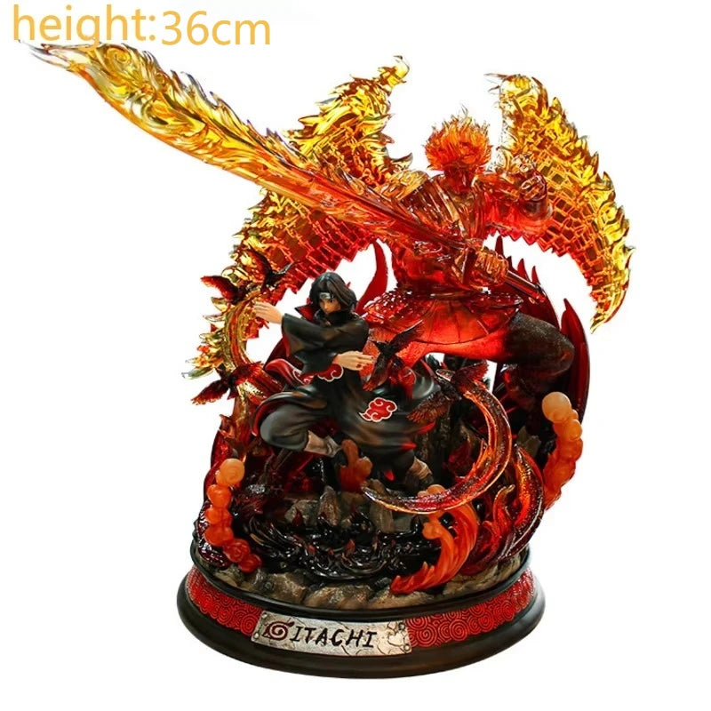 Gk Naruto Shippuden Anime 35 Cm Action Figure - Kurama Chakra Mode With Sasuke Itachi Statue Collection Toy Kyuubi Figma