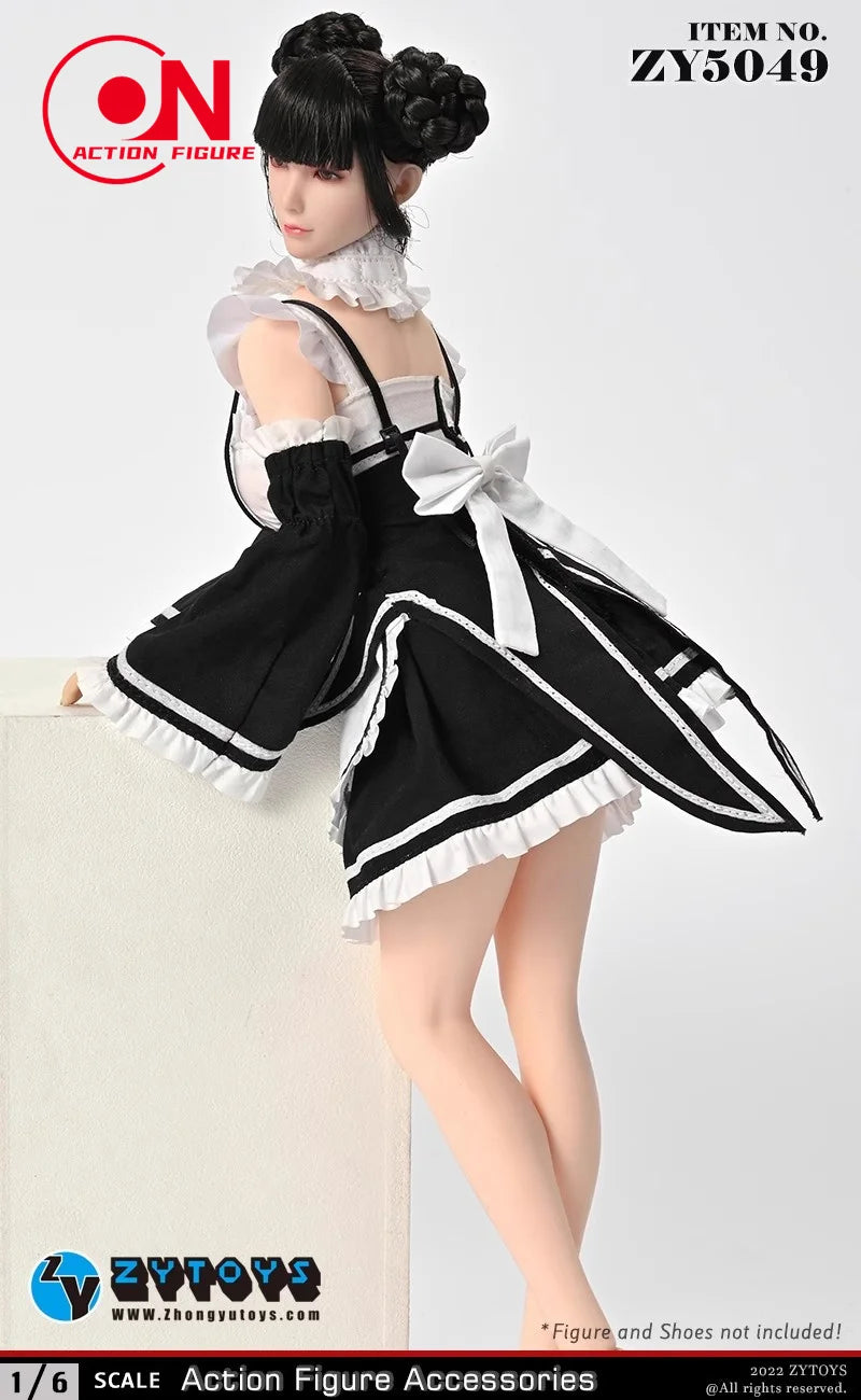 ZY5049 1/6 Female Maid Outfit Maid Dress Armband Bow Tie Set Clothes Model Fit 12-inch Soldier Action Figure Body