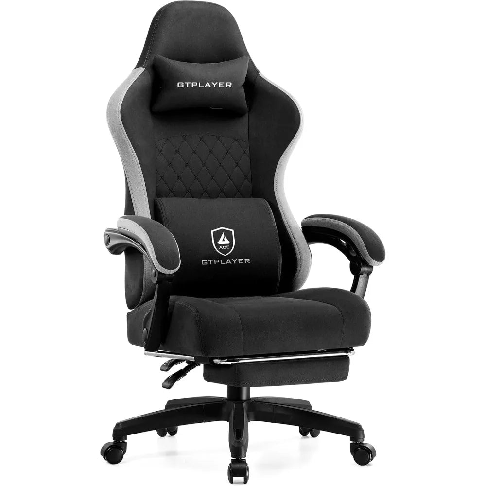 Office Chair, Gaming Computer Desk Fabric Chair with Footrest, High Back Ergonomic Office Chair with Pocket Lumbar Support