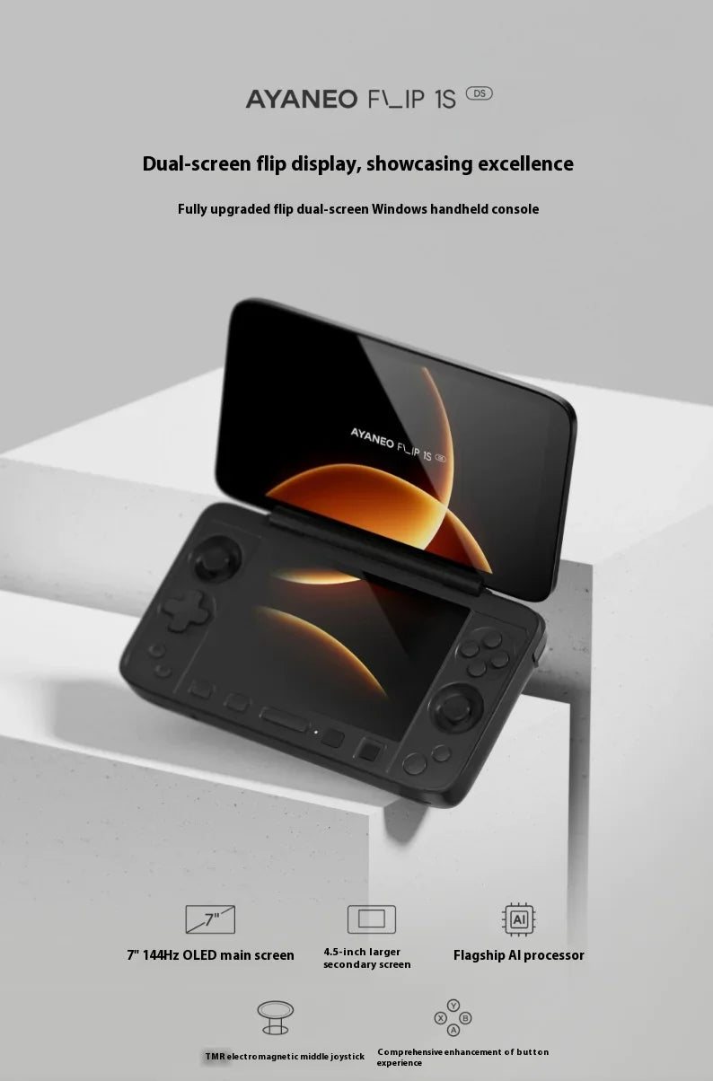 1S DS Flip Game Console 7" 1080P 144Hz OLED Screen Portable Handheld Console HX370 8840U Dual Screens Game Machine