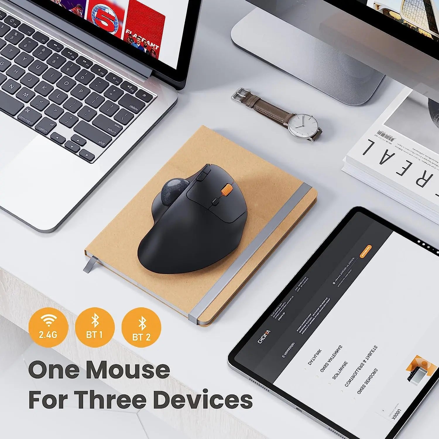 ProtoArc EM04 Trackball-Maus, kabellos, wiederaufladbar, ergonomisch, vertikal, Bluetooth-Mäuse für Computer, PC, iPad, Mac, Windows, Android