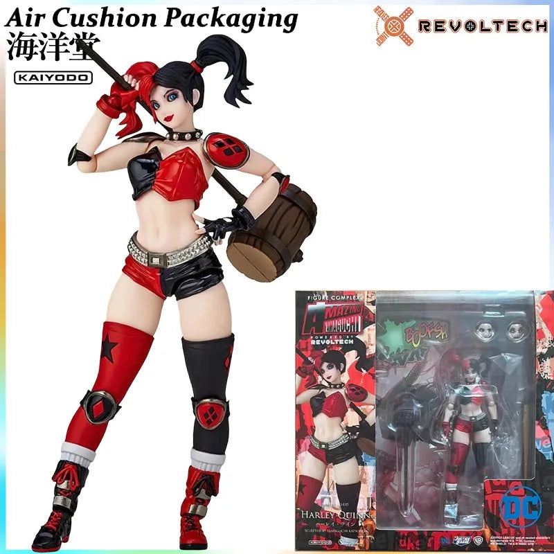 Kaiyodo Genuine Revoltech AMAZING YAMAGUCHI Series Batman Harley Quinn Comics Red Blue Double Ponytail Action Figures Model Toys