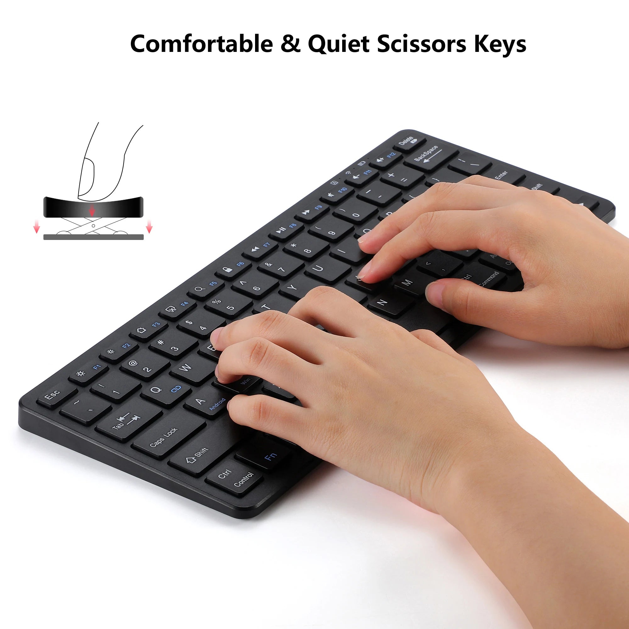 Ultra-thin Bluetooth Keyboard, Rechargeable Wireless Keyboard for iPad Pro Mini Air Tablet, iPhone, Samsung, Android Smartphone