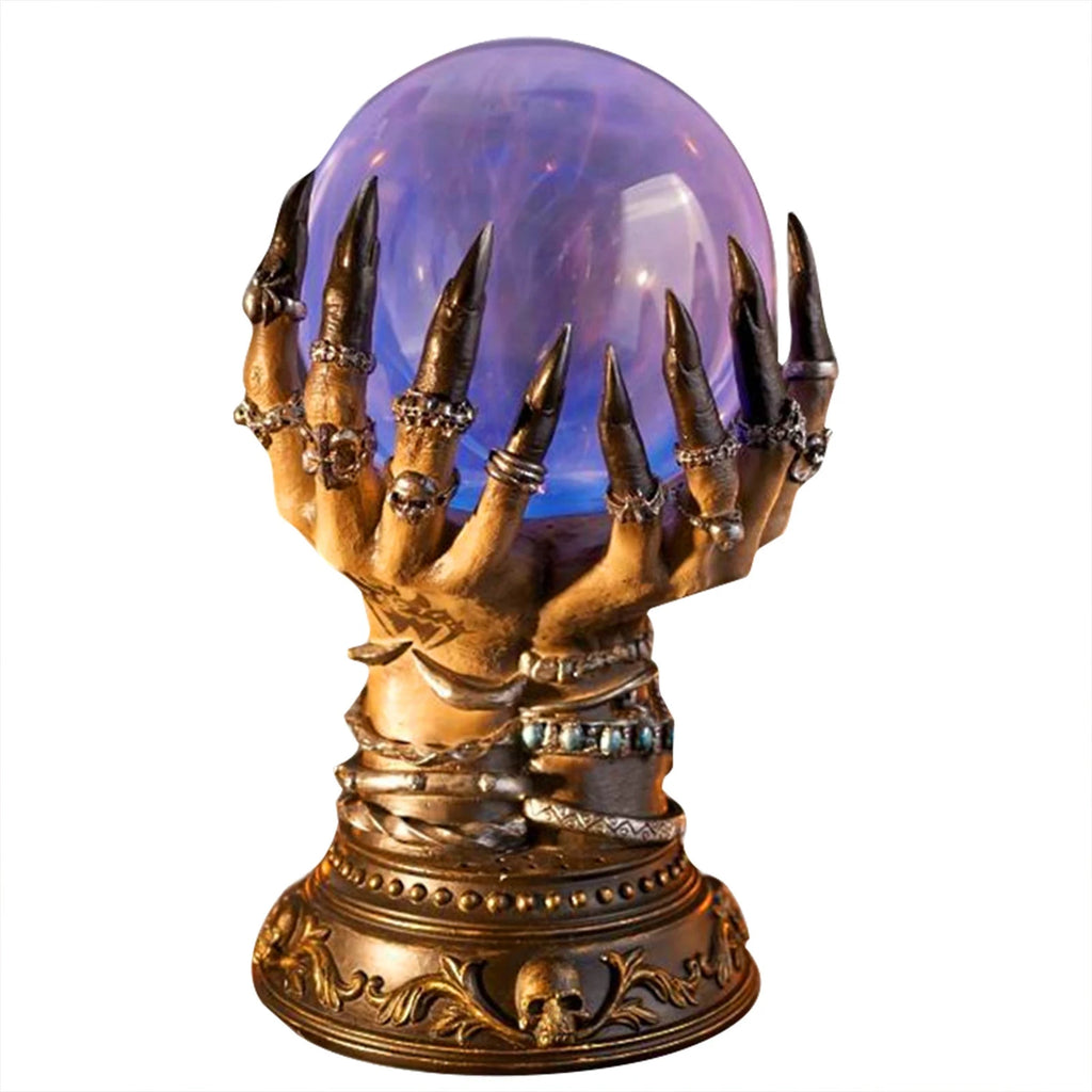 Glowing Deluxe Cellular Crystal Ball Luminous Magic Witch Hand Electrostatic Plasma Light Serve Skull Finger Halloween Decor