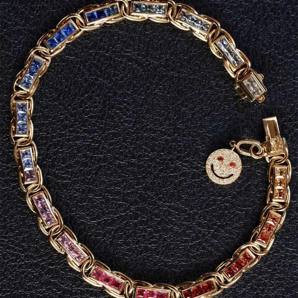 Shelly Romantische Echt 18K Solide Gelb Weiß Gold AU750 Schmuck Natürliche Farben Regenbogen Saphire Armbänder für Frauen Party Geschenk