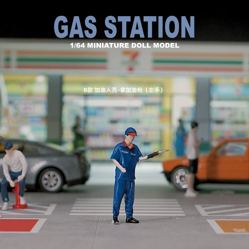 Kicarmod 1/64 Scale Model Gas Station Employee Figurine Collectible Doll Exquisite Figure for Fans in Scale Diecast Model Car