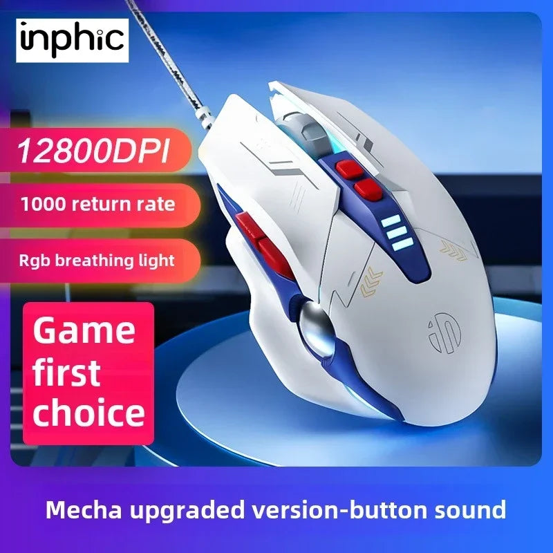 W9P Wired Gaming Mouse with Adjustable 6-level 12800DPI Macro Programming Breathing Lighting Ergonomics E-sports Game Mouse