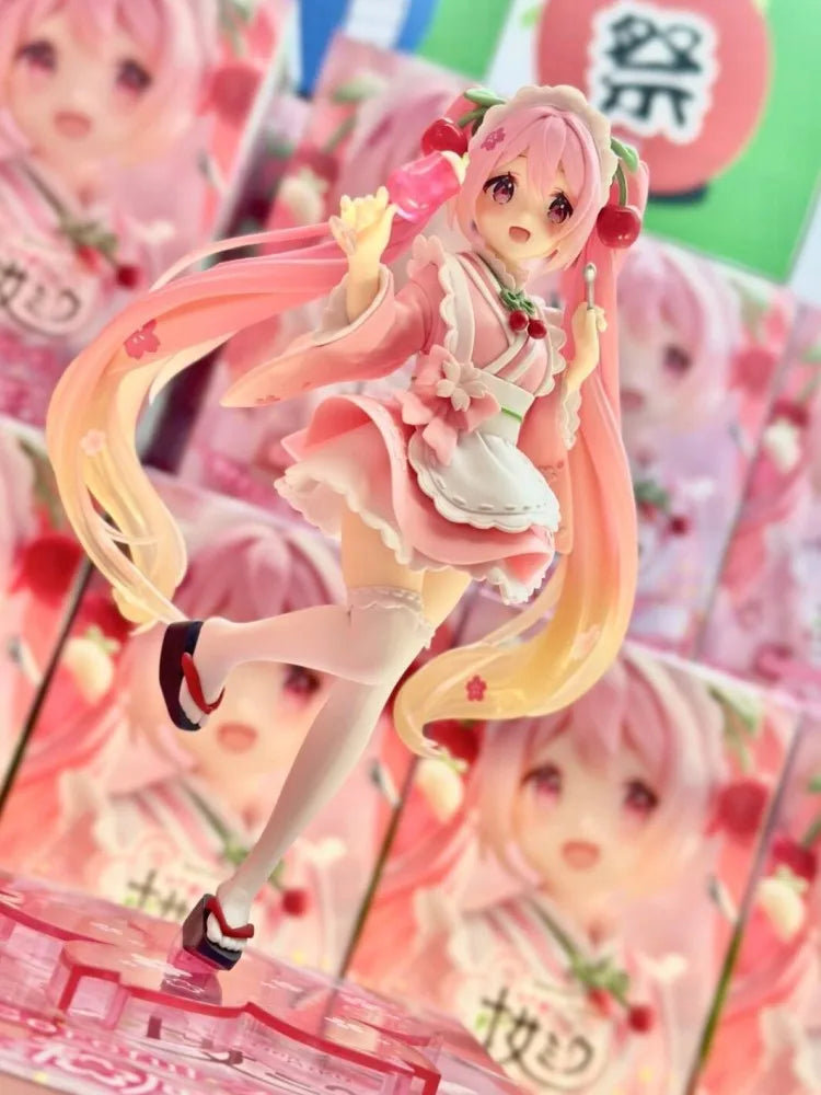 Original Taito Hatsune Miku Coreful Sakura Wafuu Kissa Ver. Maid Figure Anime Figurine Model Gk Collectible Toy Kawaii Gift